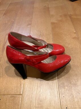 Navyboot Italy patent leather heel Mary Jane shoes red 38 7
